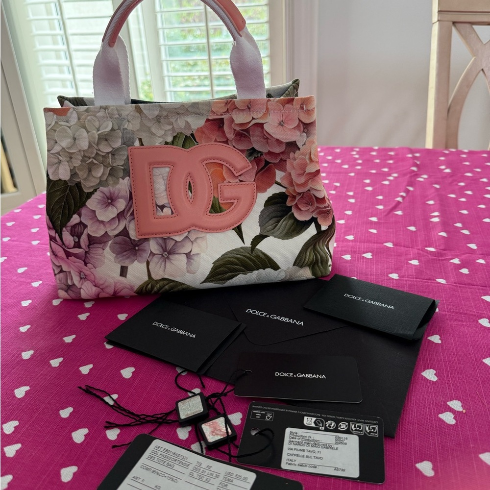 Dolce & Gabbana Pink Floral DG Patch Tote
